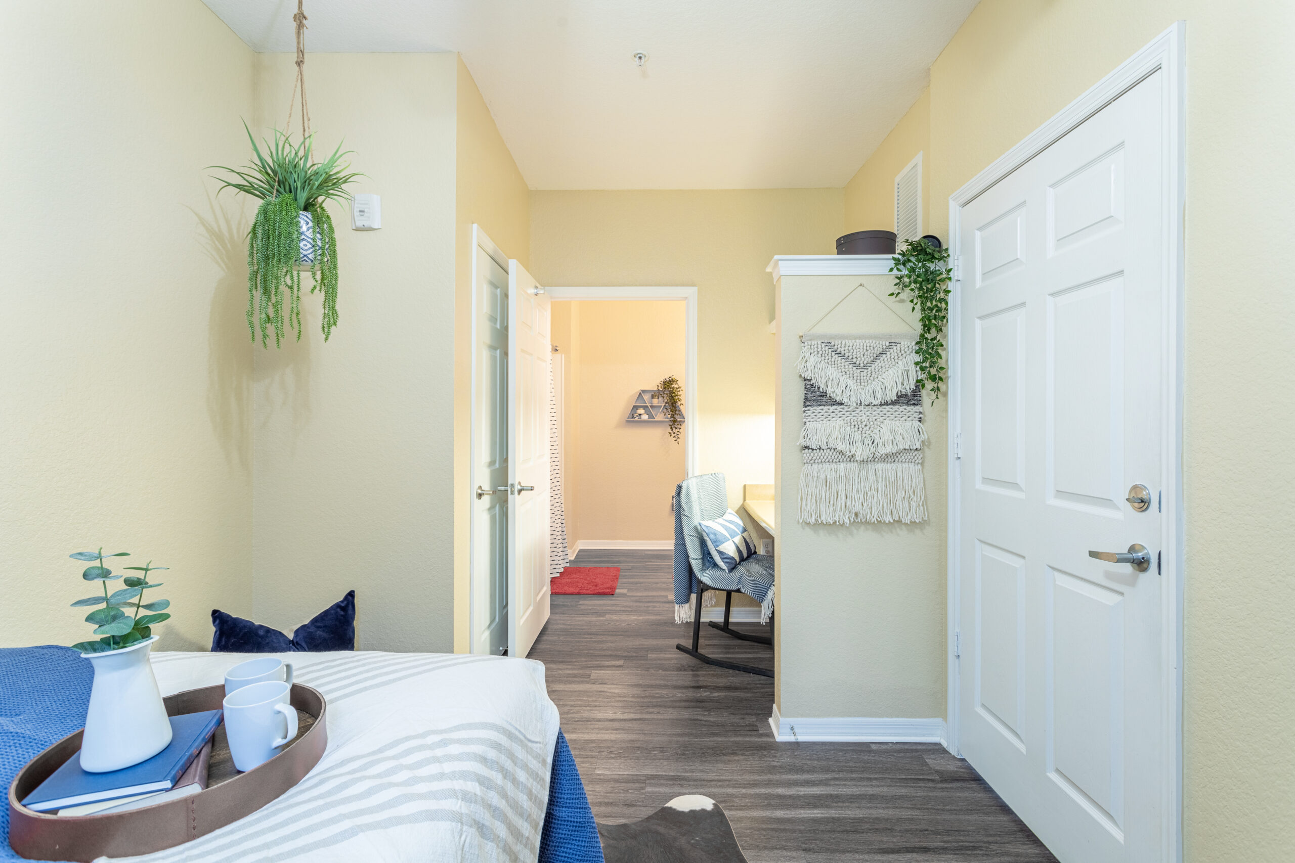 Bedroom with desk and private bathroom