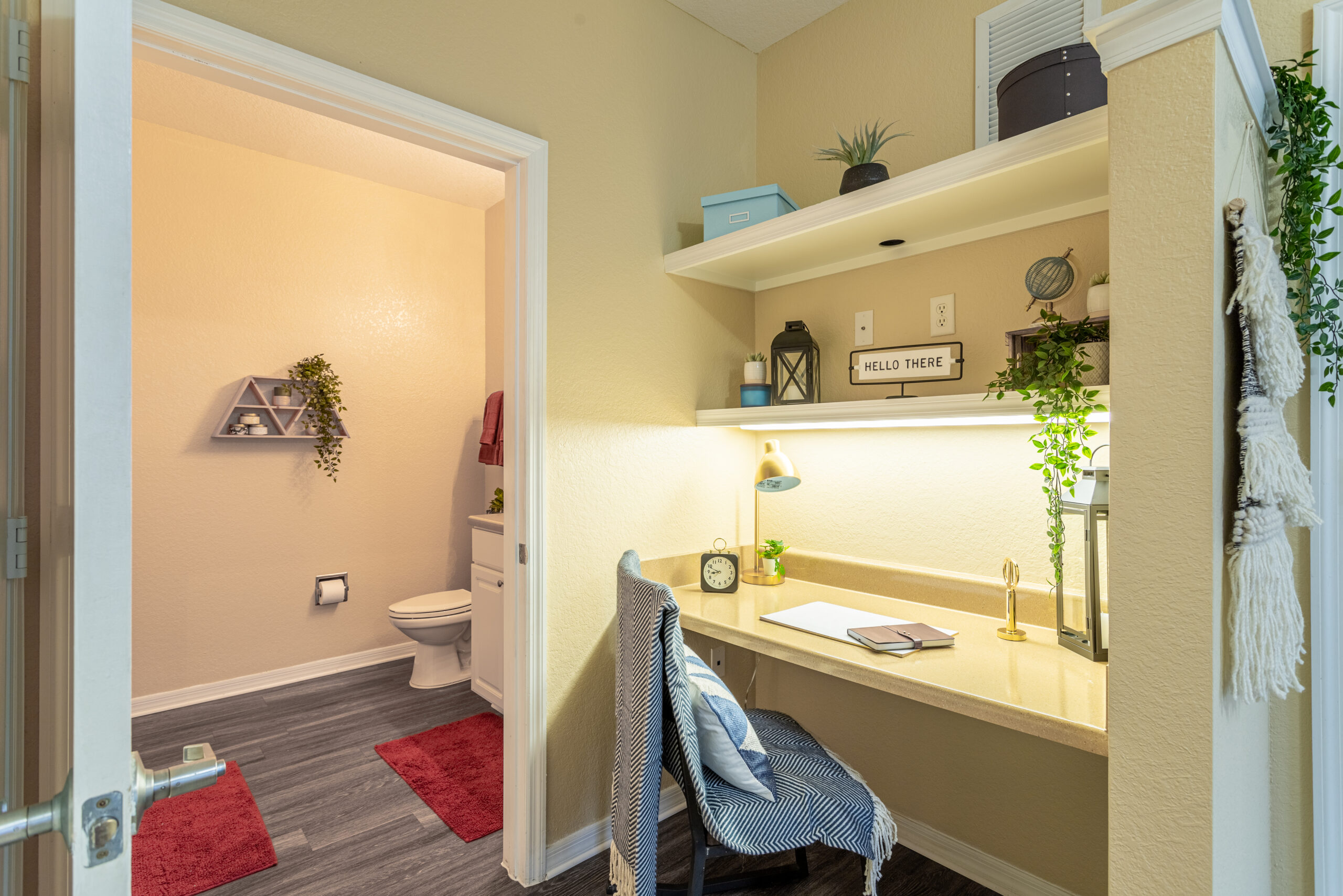 Bedroom with desk and private bathroom